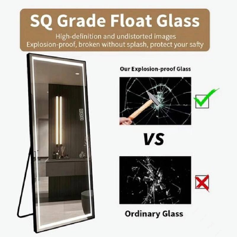 LED Full-Length Floor Mirror - Large, Lighted, Standing Full-Size Mirror - Clear
