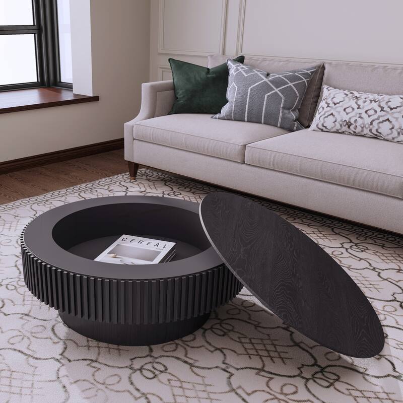 31.5 Inch Round Coffee Table with Storage