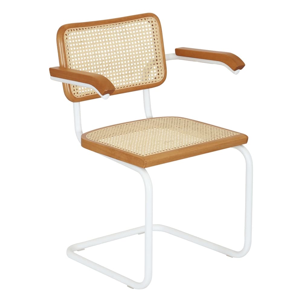 Breuer Chair Company Marcel Breuer Cesca Cane Cantilever Armchair Arm Chair w/ White Steel Frame (Various Wood & Cane Colors)