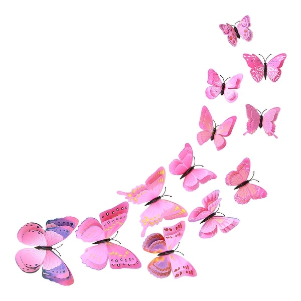 12pcs 3D Butterfly Wall Sticker Decal Sticker for Bedroom Decoration Pink