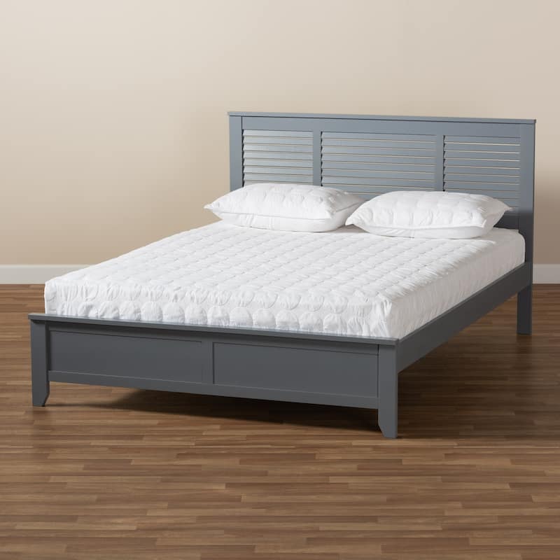 Rustic Ranch Grey Wood Platform Bed - Full Size, Modern Farmhouse Style Bed Frame with Headboard