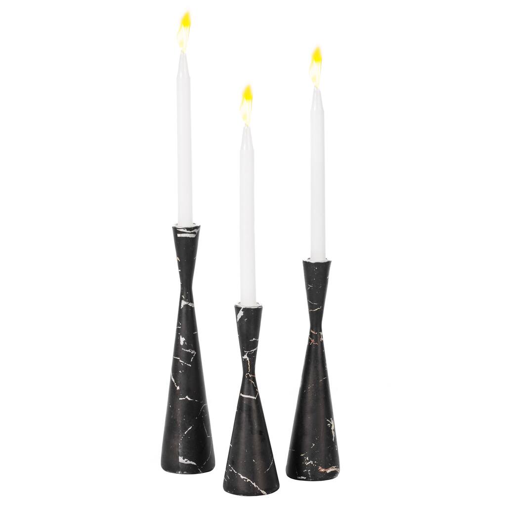 Marble Resin Candle Holders - Set of 3 Decorative Taper Candlesticks for Home Decor, Dining Table Centerpieces, Interior Accents