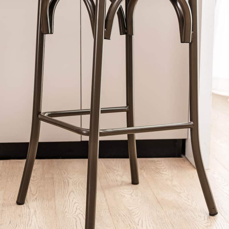 Glitzhome Industrial Metal Solid Elm Wood Seat Kitchen Bar Stool Chairs, Set of 2/4