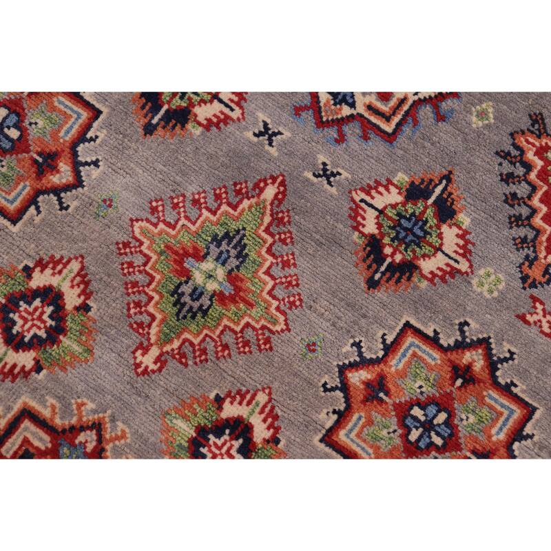 Rustic Kazak Angel Gray/Light Blue Wool Rug - 4'2'' x 6'1''