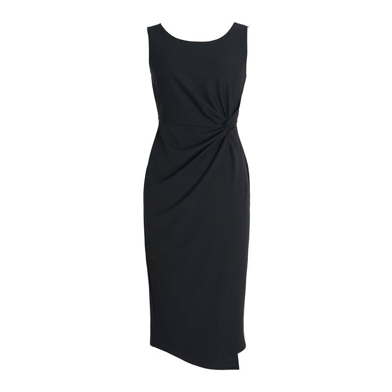 Connected Apparel Cap Sleeve Solid Mid-Length Dress - Black - 6