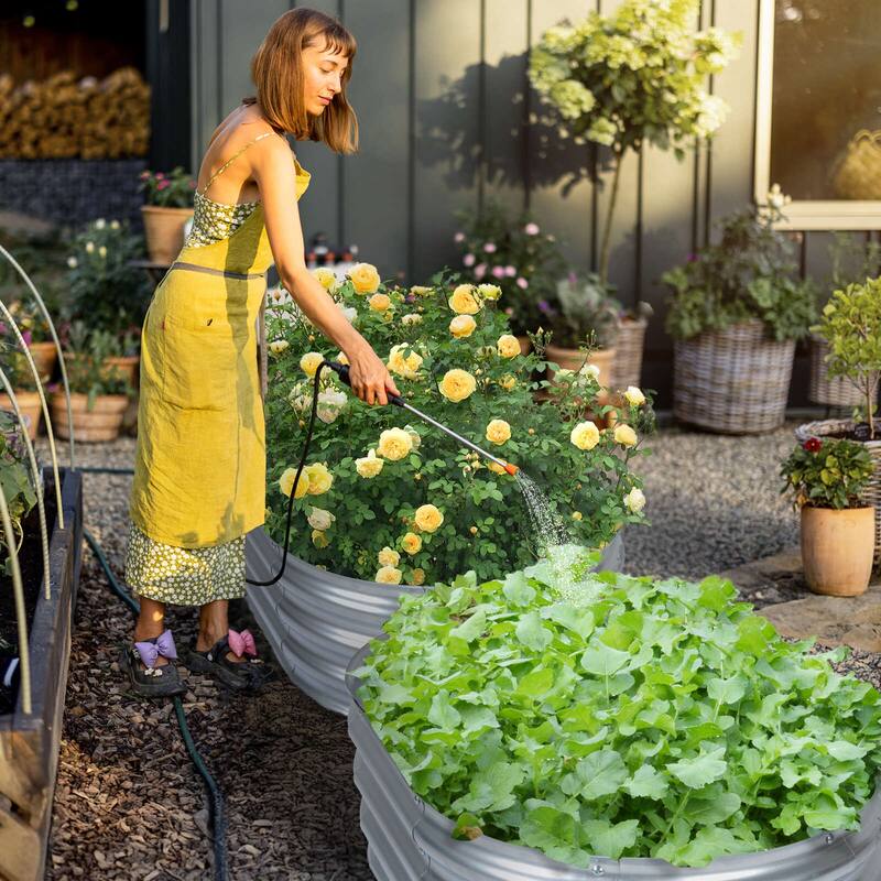 Aoodor 2 PCS Galvanized Raised Garden Bed Kit for Vegetables, Flowers, Herbs - Silver