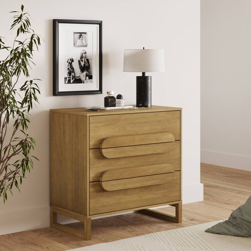 Novi Organic Modern 3 Drawer Wood Dresser for Bedroom with Integrated Handles - Single