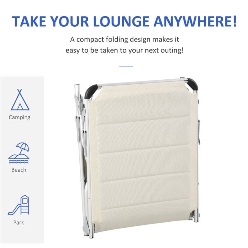 Lounge Chair Adjustable Recliner with Cotton Padded Seat Head Pillow Aluminum Frame for Pool Beach and Outdoor Use