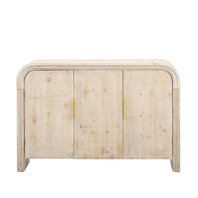 Retro Minimalist Curved Sideboard with Gold Handles - Natural Wood Wash