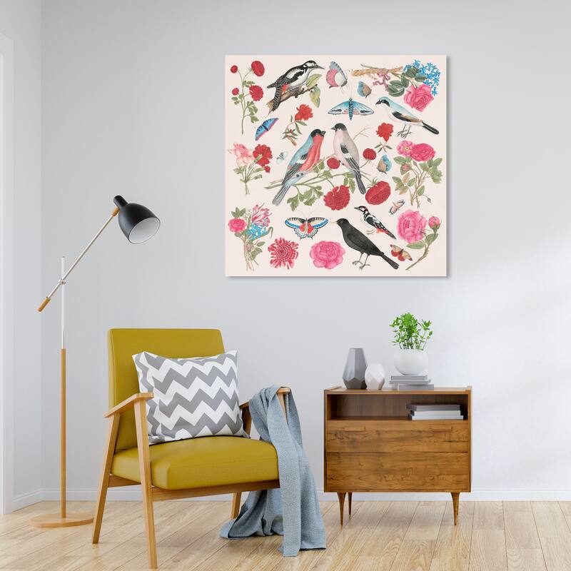 Wynwood Studio Canvas Animals Bird Sighting II Pink and Traditional Wall Art Canvas Print - Pink, Blue - 30 x 30