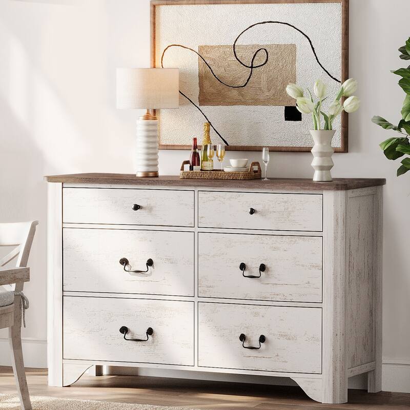 WAMPAT 6 Drawers Dresser for Bedroom, Farmhouse Dresser Wooden Dresser