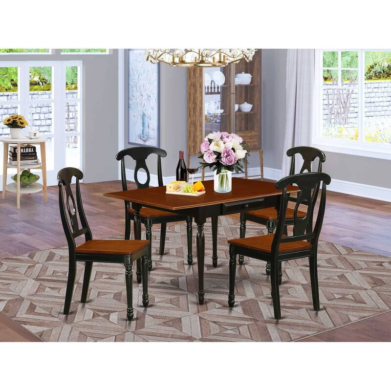 5-Piece Black and Cherry Finish Solid Wood Top - Dining Room Set - Seats 4