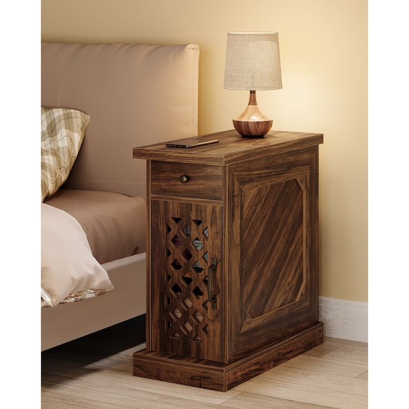 25.59" Tall End Table, Nightstand with Drawer for Bedroom, Rustic Oak - 23.62" L x 11.81" W x 25.59" H