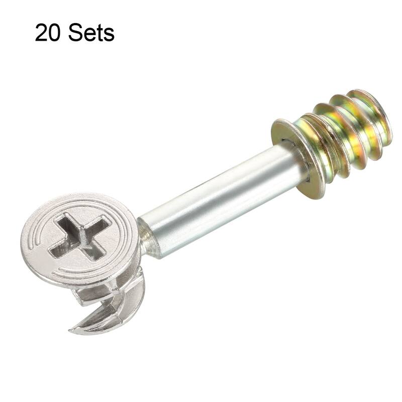 20 Sets Connecting 15mm OD Cam Self-tapping Fitting with Dowel Nut - Silver Tone