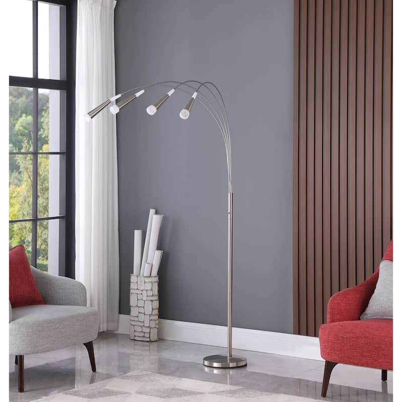 Silver Metal Arc Floor Lamp with 4 LED Frosted Glass Shades and Push Thru Switch - 43” x 43” x 72” (D x W x H)