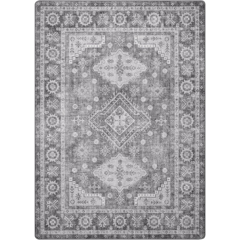 Mcow Sage Green Boho Pattern Ultra-Thin Low-Pile Washable Non-Slip Area Rug
