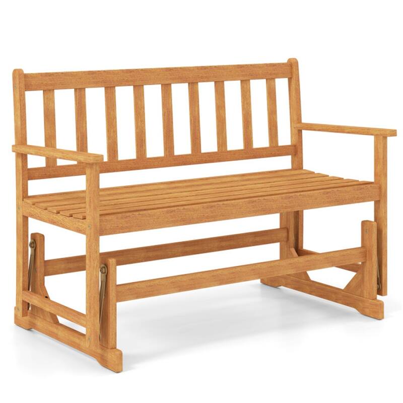 Acacia Wood Outdoor Glider Bench Two Seat Patio Loveseat Smooth Gliding Porch Garden and Backyard Seating - 44" x 26" x 34" - Natural
