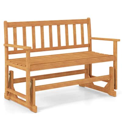 Acacia Wood Outdoor Glider Bench Two Seat Patio Loveseat Smooth Gliding Porch Garden and Backyard Seating - 44" x 26" x 34"