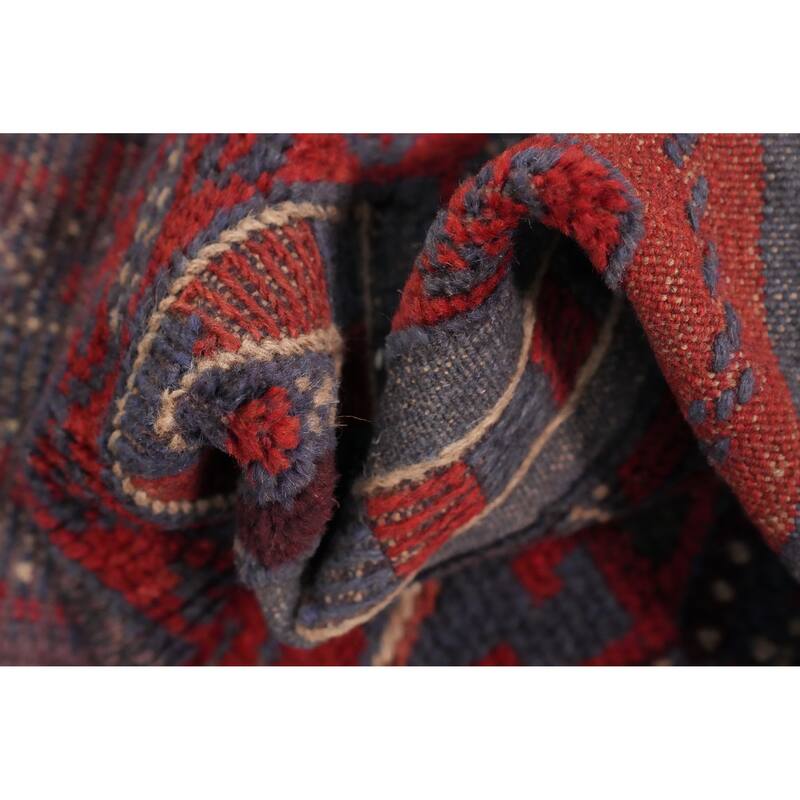 Hand Knotted Oriental 100% Wool Carpet Traditional Tribal Navy Blue & Blues Balouch Runner Rug - 7' 10'' X 1' 11''