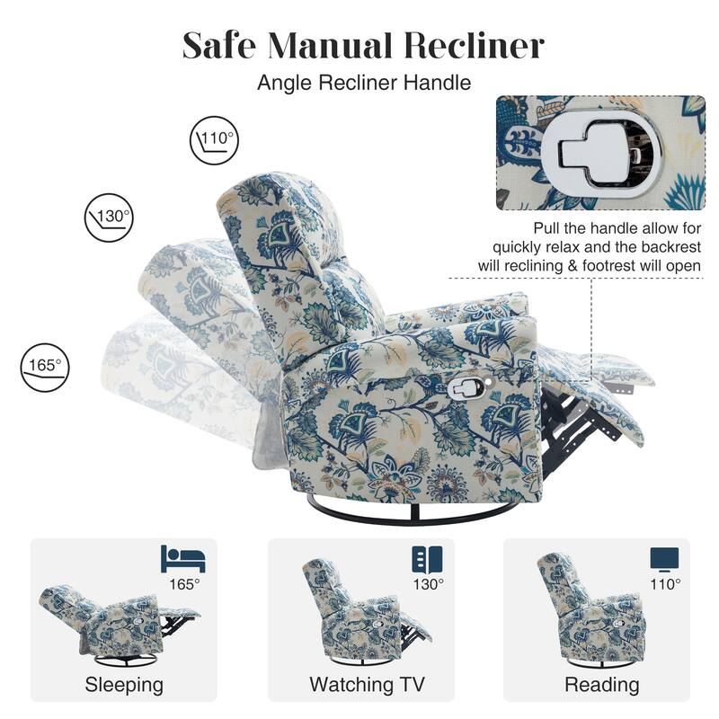 HOMYKA Floral Manual Recliner Swivel Rocking Chair Glider Set of 2