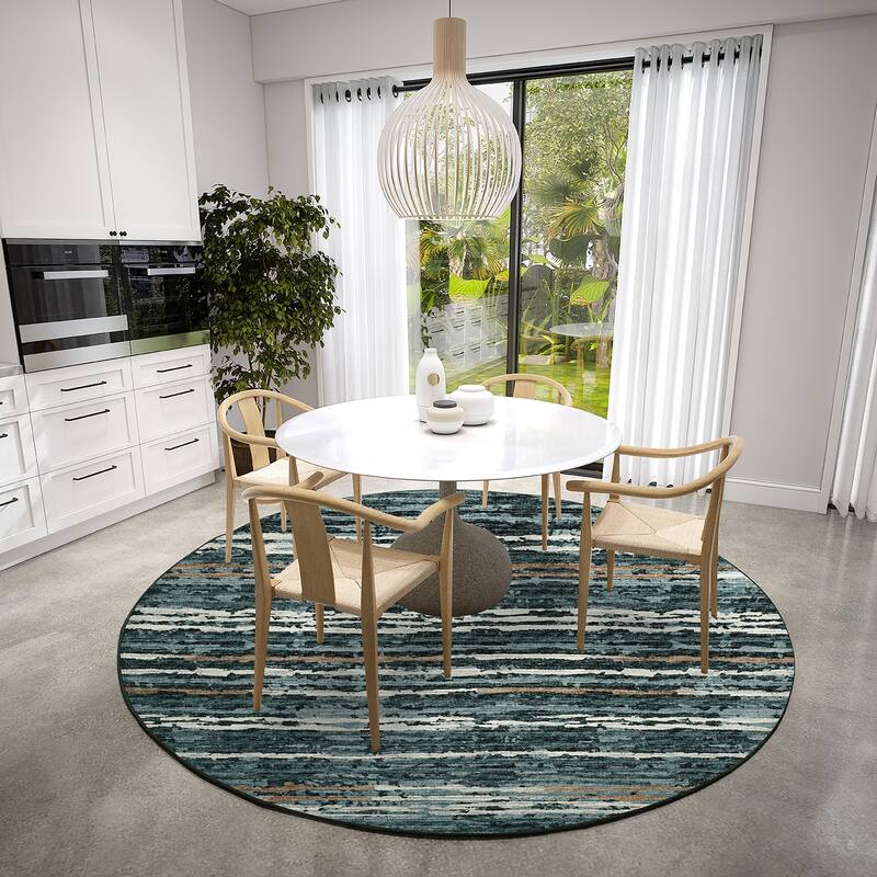 Indoor/ Outdoor Bravado Abstract Striped Baja Washable Area Rug - 8' x 8' - Shadow