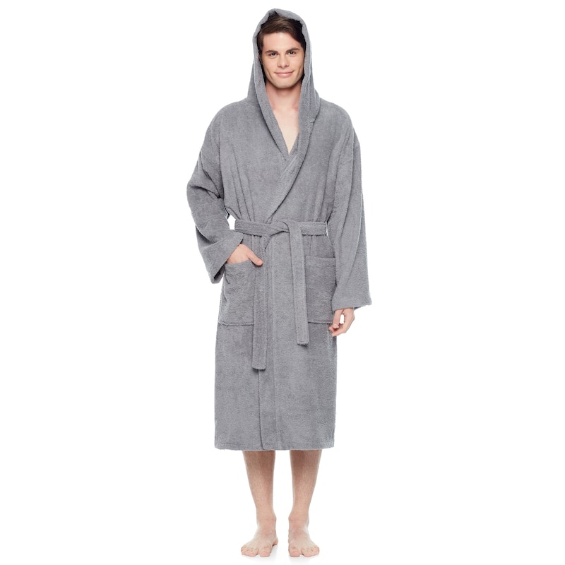 Men's Turkish Cotton Hooded Bathrobe - XXL - Gray