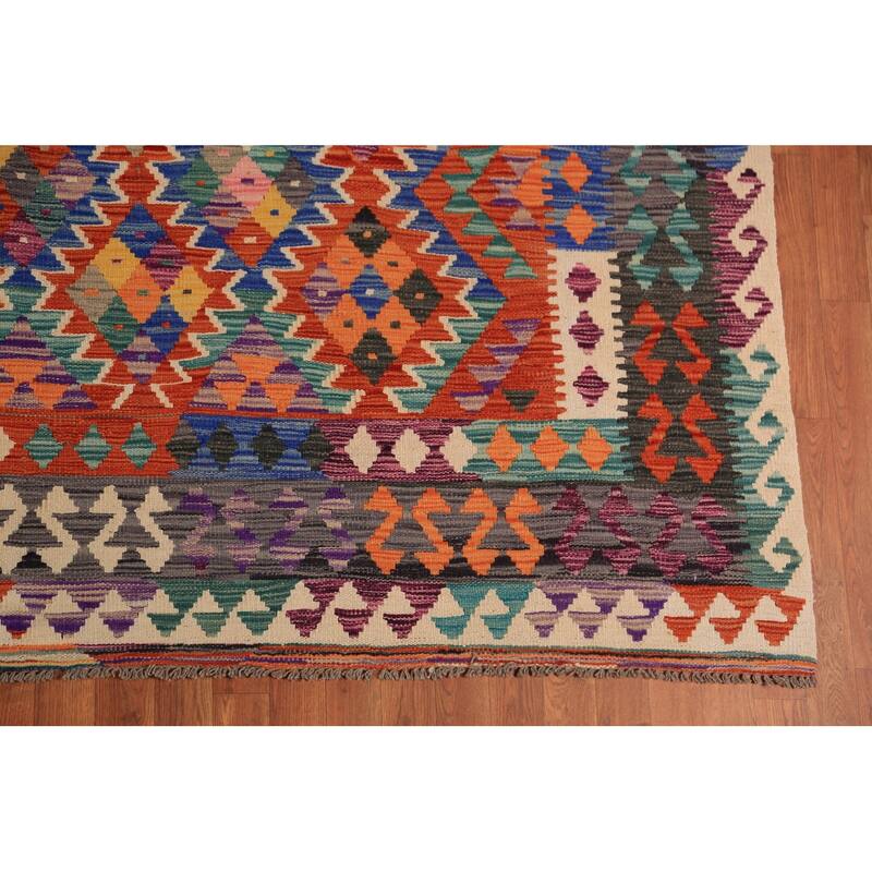 Geometric Kilim Reversible Area Rug Flatweave Multi-Color Wool Carpet - 8'2"x 11'4"
