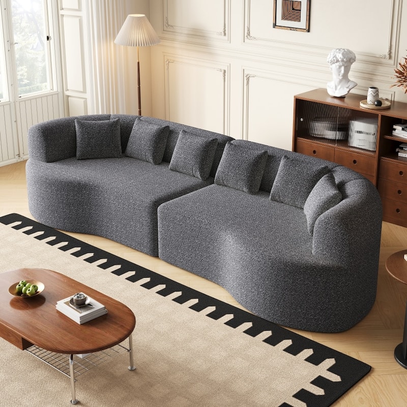 106.3" Chenille Curved Sectional Bone-Free Cloud Sofa with 6 Pillows