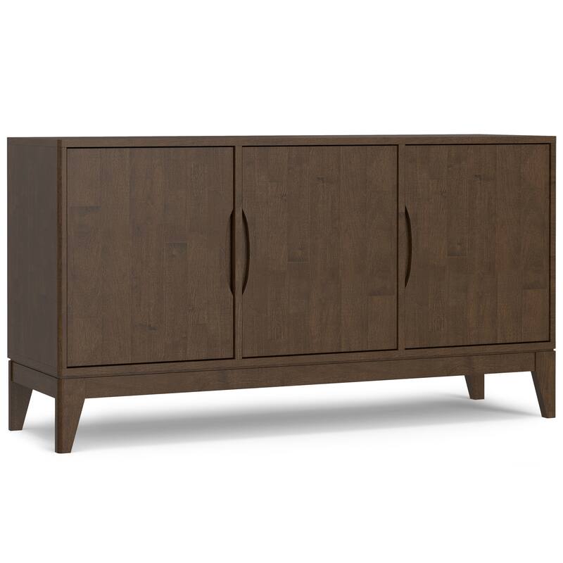 WYNDENHALL Pearson SOLID HARDWOOD 60 inch Wide Rectangle Modern 3 Door Sideboard Buffet / Storage Cabinet in Walnut Brown