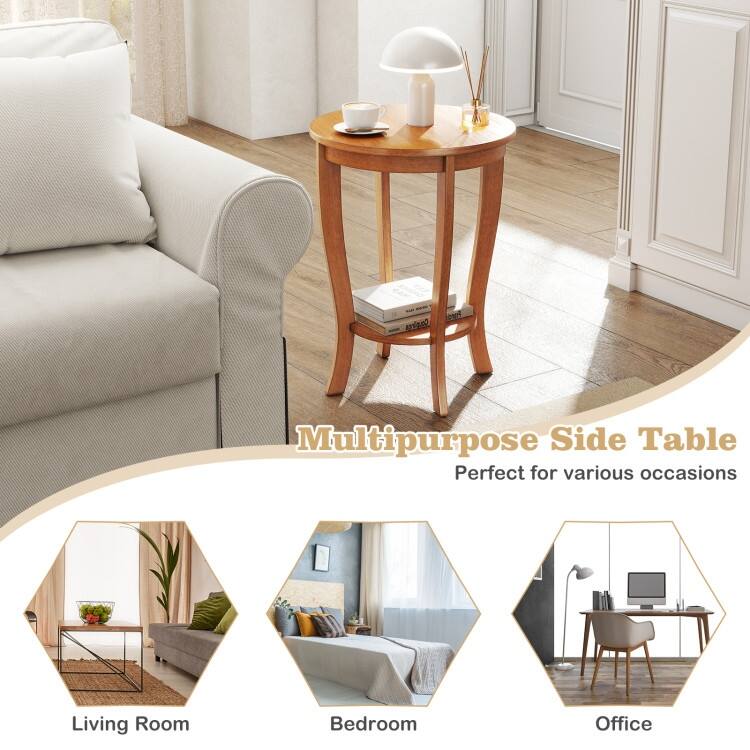 Mid-Century Modern 2-Tier Round End Table with Wood Legs - 18" x 18" x 24.5" (L x W x H)
