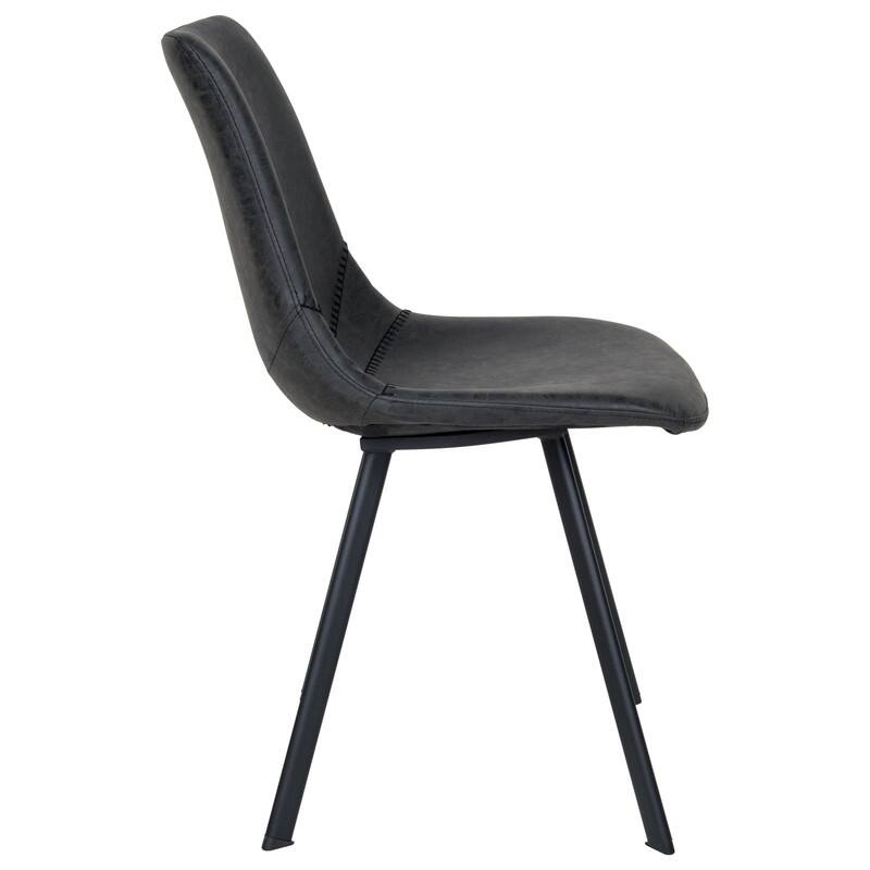 Markley Dining Chair with Leather Seat in Black Steel Legs, Scratch-Resistant, Ergonomic & Comfortable Modern Kitchen Chair
