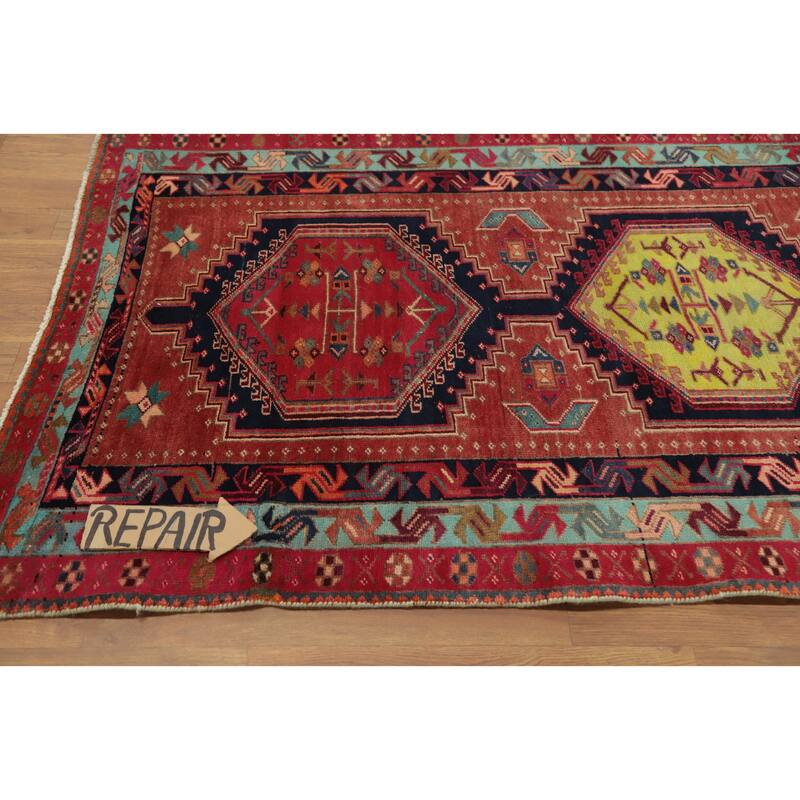 Hand Knotted Oriental 100% Wool Carpet Traditional Tribal Oranges & Rust Ardebil Runner Rug - 11' 1'' X 3' 6''