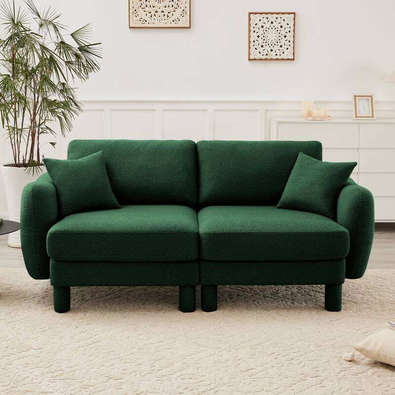 GDFStudio - Boucle Fabric 2-Seater 78" Loveseat Sofa with Shell-shaped Armrests - Green