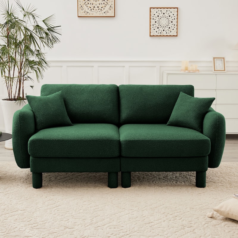 Loveseat Sofa, 78" 2-Seater Upholstered Couch Modern Sectional Couches with Shell-shaped Armrests for Living Room - Green