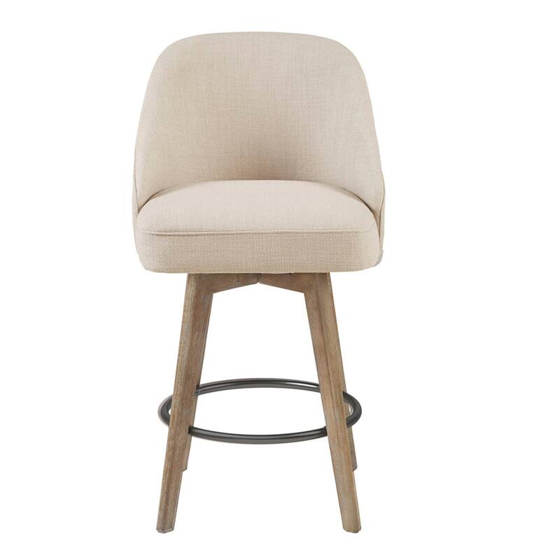 Roomfitters 360-Swivel Counter Stool, Upholstered Barrel Back Bar Chair with Metal Footrest Ring, Sand