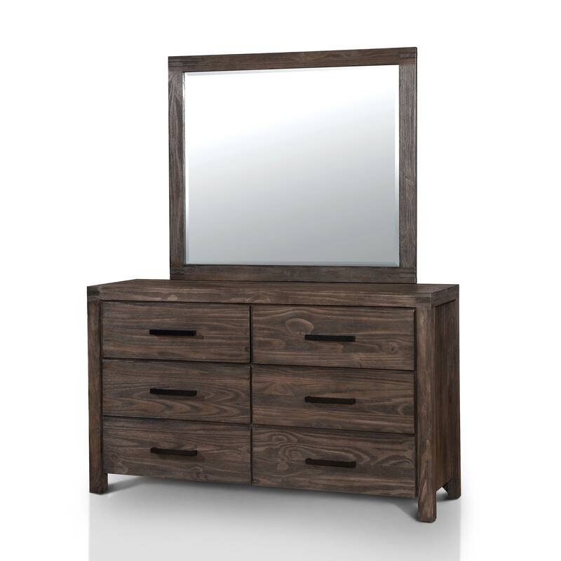 Barrison Rustic Dark Grey Wire-Brushed 2-piece 6-Drawer Dresser and Mirror Set by Furniture of America