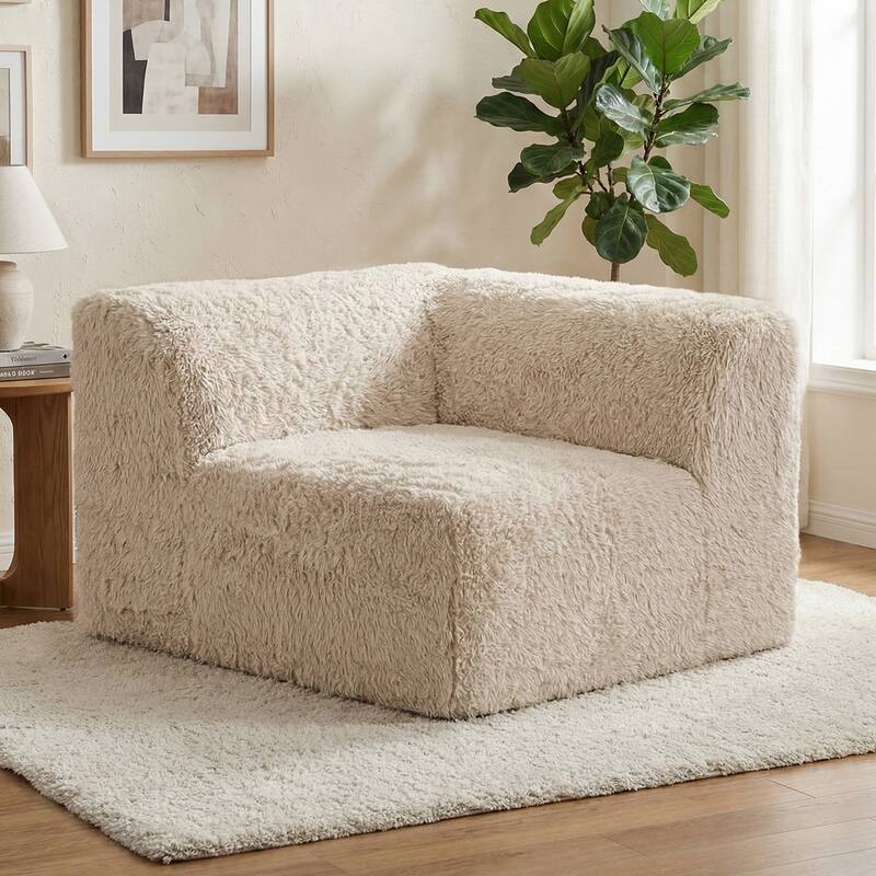 Furniture of America Ylena Modern Faux Fur Foam Modular Compressed Sofa Chair - With Arm - Sand