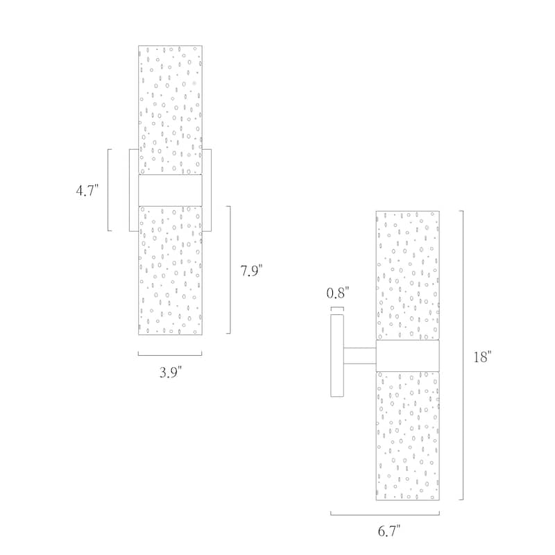 Modern Silver 2-Light Rectangular Reversible Sconce Seeded Glass Corner Light - L 18" x W 3.9"