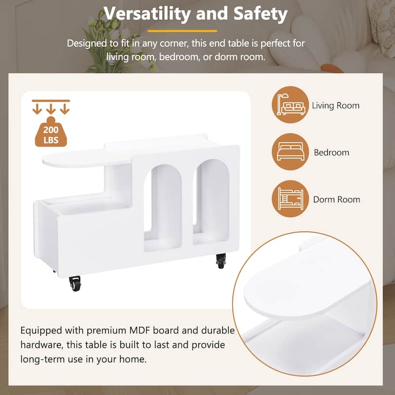 Roomfitters Modern Mobile End Table with Storage, Cream Style Side Table with Wheels and Multi-Layer Design for Living Room