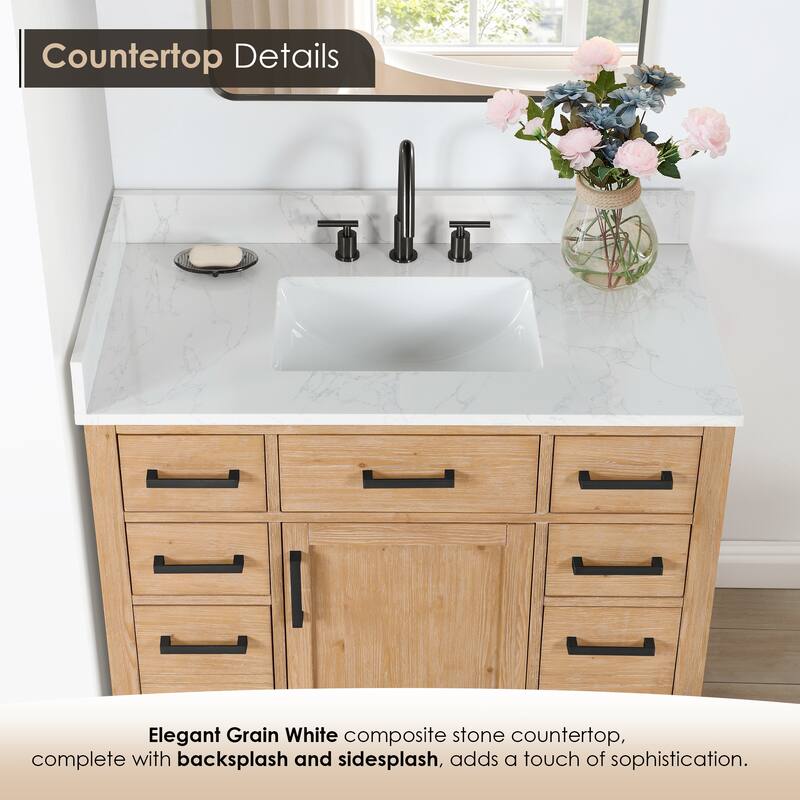 Altair Gavino Bath Vanity with Grain White Composite Stone Top and Mirror