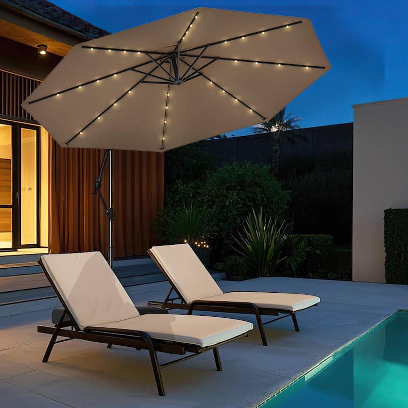 Costway 10 FT Solar Offset Hanging Umbrella Patio Cantilever Umbrella