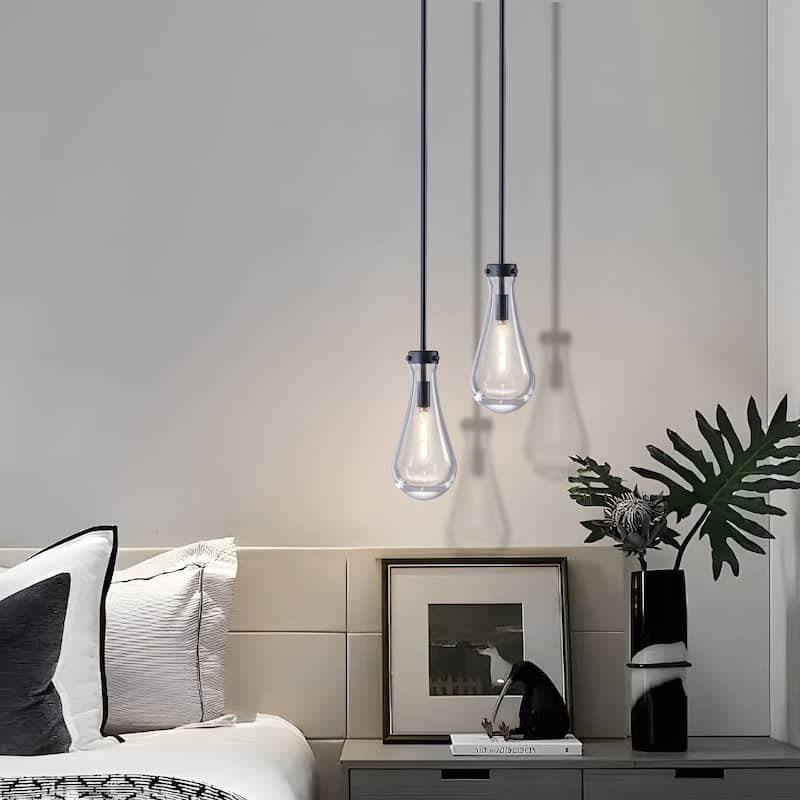 Starsky 1-Light Teardrop Modern Clear Raindrop Glass Pendant