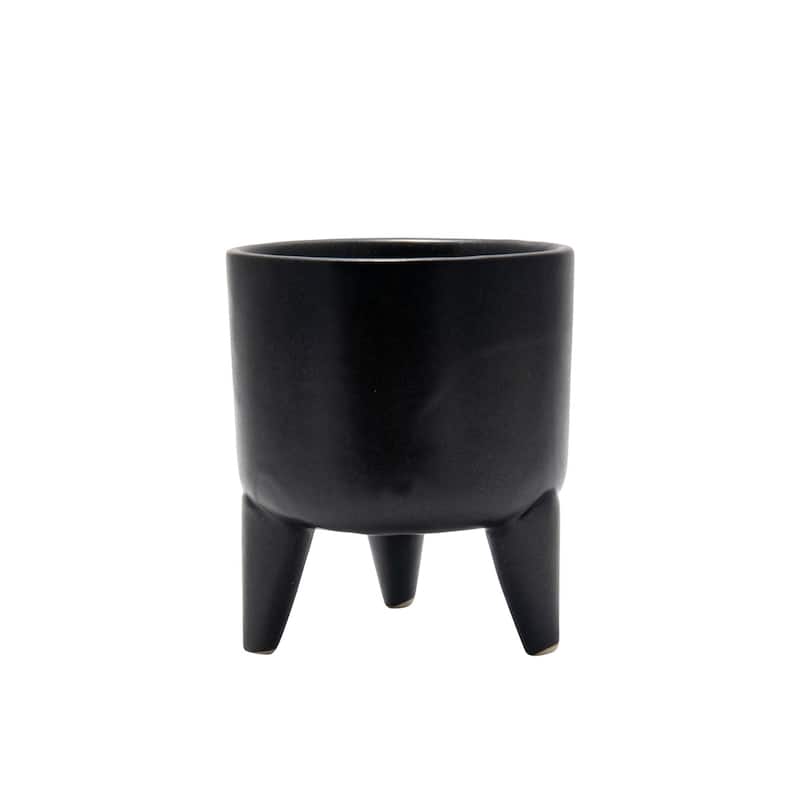 Lg. Ceramic Tripod Bowl Black- A - BLACK