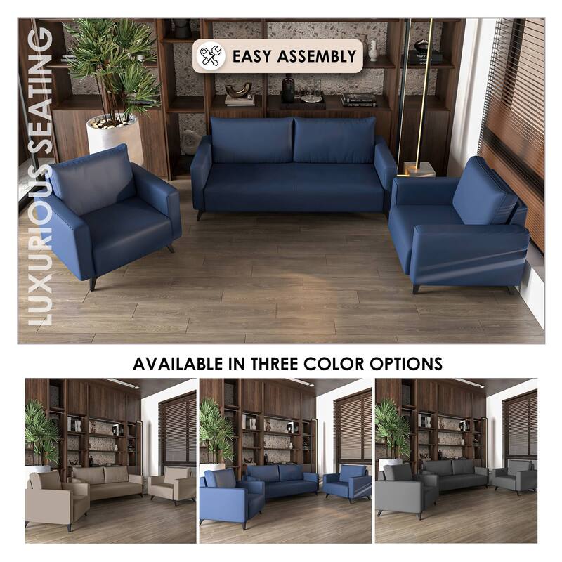3-Piece Sofa Set Upholstered in Leather Inno Series by LeisureMod