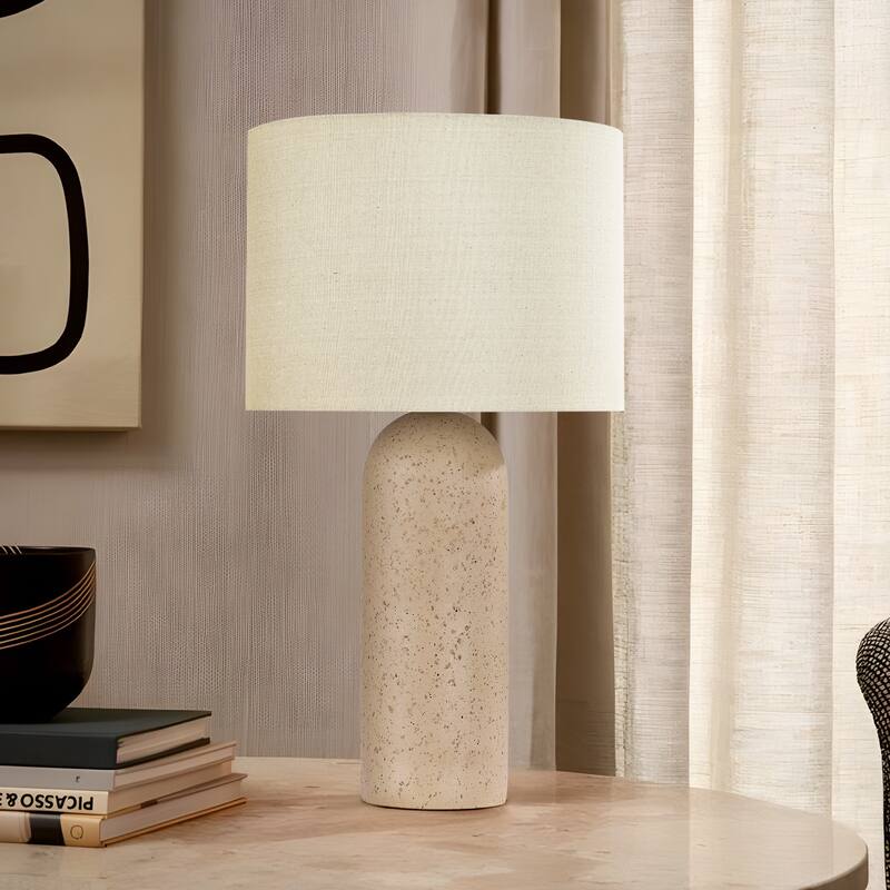 26" Painted Ceramic Accent Table Lamp with Drum Linen Shade