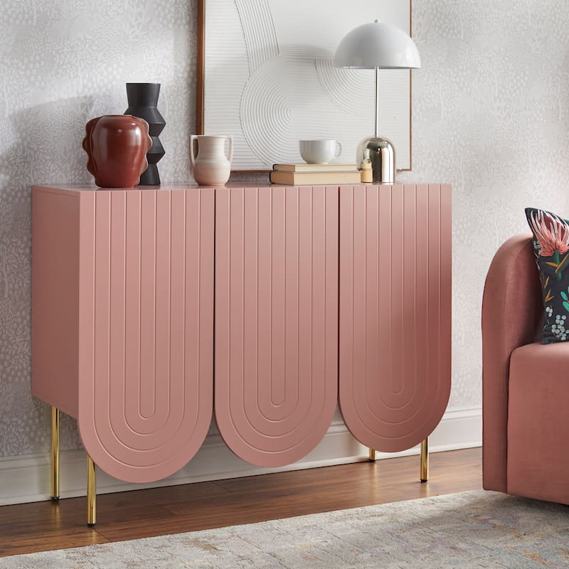 Lifestorey Ingrid 3-Door Scalloped Mid-Century Sideboard - Pink