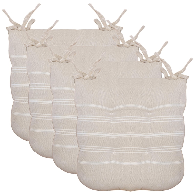 Fabstyles Tufted Fouta Cotton Set of 4 Chairpads with Ties - 16x16 - Beige