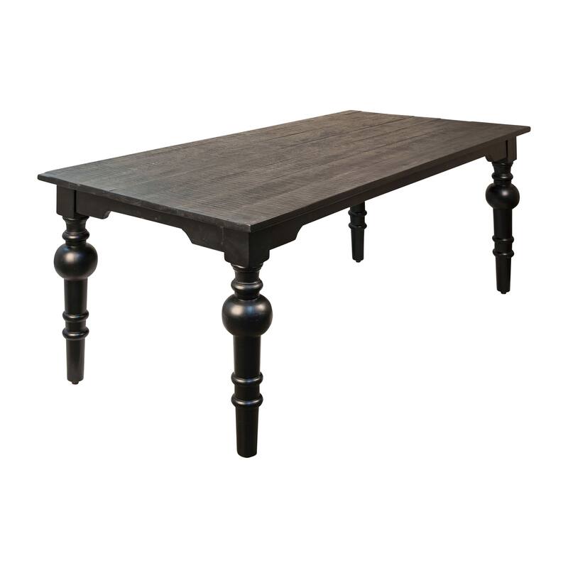 Xeno 72-inch Rectangular Acacia and Mango Wood Carved 4-Leg Table, Black Finish