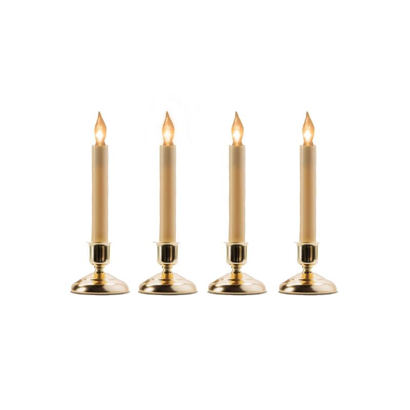 Single Light Window Candles - 9" - Beige and Brass Finish - Set of 4