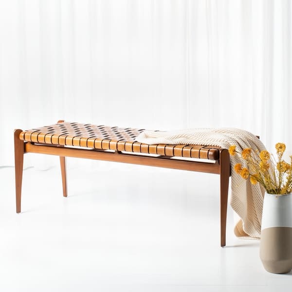 slide 1 of 19, SAFAVIEH Couture Dilan Leather Bench - 50.8" W x 16.5" D x 18.1" H Brown / Light Brown
